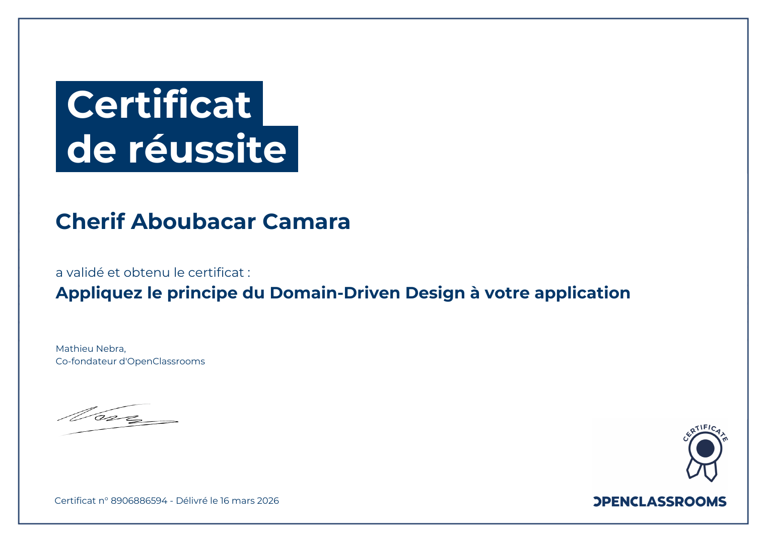 OpenClassrooms certificate — Domain-Driven Design